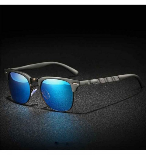 Semi-rimless Semi Rimless Sunglasses Polarized for Men Women- Classic Retro Half Frame Sunglasse with Metal Rivets - Gun Blue...