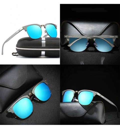 Semi-rimless Semi Rimless Sunglasses Polarized for Men Women- Classic Retro Half Frame Sunglasse with Metal Rivets - Gun Blue...