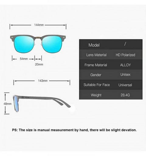 Semi-rimless Semi Rimless Sunglasses Polarized for Men Women- Classic Retro Half Frame Sunglasse with Metal Rivets - Gun Blue...