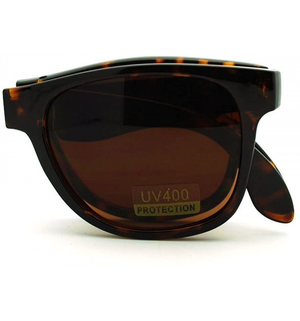 Wayfarer Folding Foldable Sunglasses Classic Square Frame Unisex Fashion - Tortoise - C8188GGUCS2 $19.82