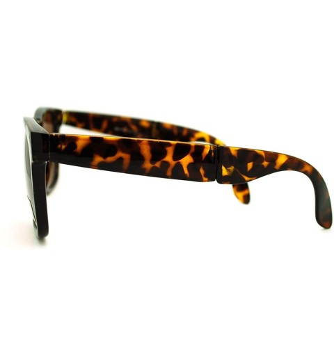 Wayfarer Folding Foldable Sunglasses Classic Square Frame Unisex Fashion - Tortoise - C8188GGUCS2 $11.43