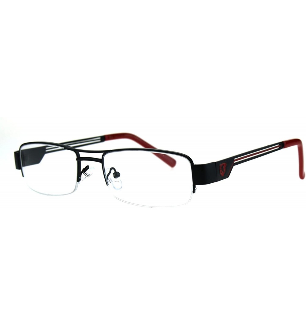 Rectangular Mens Lion Shield Rectangular Metal Half Rim Clear Lens Eye Glasses - Black Red - C2185674GHU $14.18