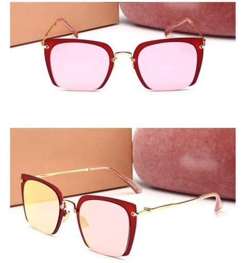 Square Fashion Half Frame Square Driving Classic Sunglasses for Women/Men (Color Red Frame/Purple Pink) - CI1997LUEOR $44.38