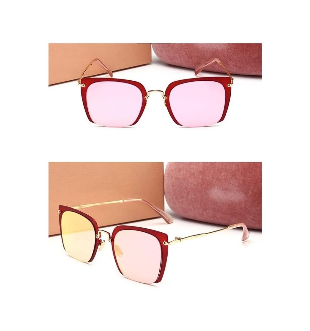 Square Fashion Half Frame Square Driving Classic Sunglasses for Women/Men (Color Red Frame/Purple Pink) - CI1997LUEOR $44.38