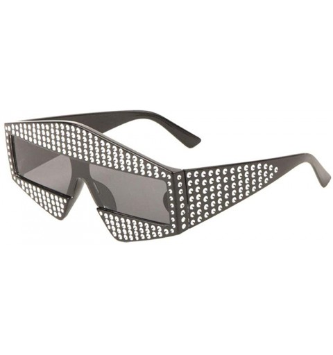 Shield Full Rhinestone Diamond Shape Frame One Piece Lens Shield Sunglasses - Black - CB1988A9RNT $28.14