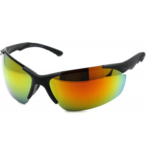 Rectangular Mens Color Mirror Lens Baseball Warp Sport Sunglasses - Matte Black Orange Mirror - CN18WGDGHI4 $10.44