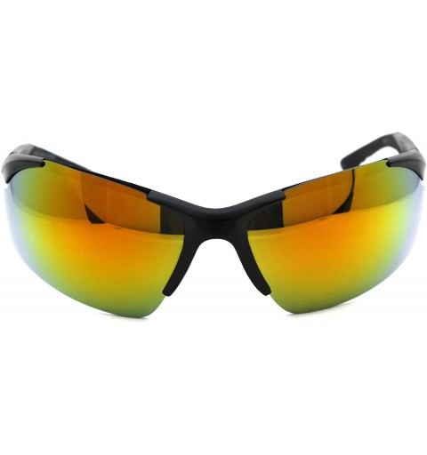 Rectangular Mens Color Mirror Lens Baseball Warp Sport Sunglasses - Matte Black Orange Mirror - CN18WGDGHI4 $10.44