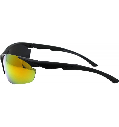 Rectangular Mens Color Mirror Lens Baseball Warp Sport Sunglasses - Matte Black Orange Mirror - CN18WGDGHI4 $10.44