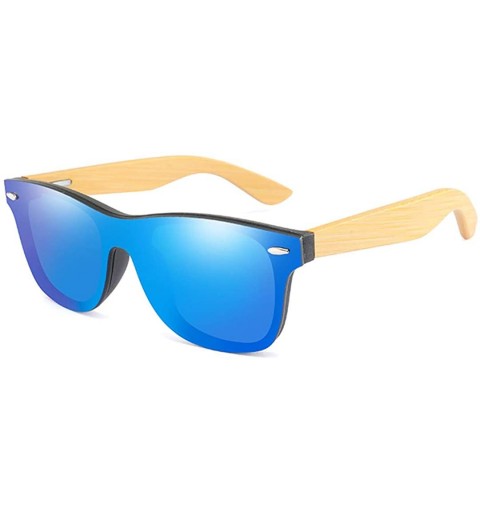 Rimless Wood Bamboo Oversized Sunglasses Luxury er Rimless Mirrored Square Sunglasses for Women/Men - blue - CM18WTDQTK6 $33.07