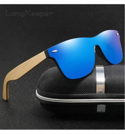 Rimless Wood Bamboo Oversized Sunglasses Luxury er Rimless Mirrored Square Sunglasses for Women/Men - blue - CM18WTDQTK6 $33.07