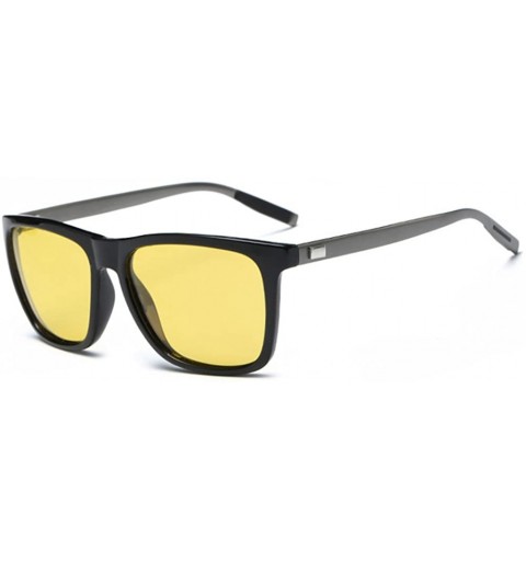 Rectangular HD AL-MG Polarized Sunglasses Yellow Lens Driving Sun Glasses - Night Vision Lens/Bright Black Frame - CR185Q3LO3...