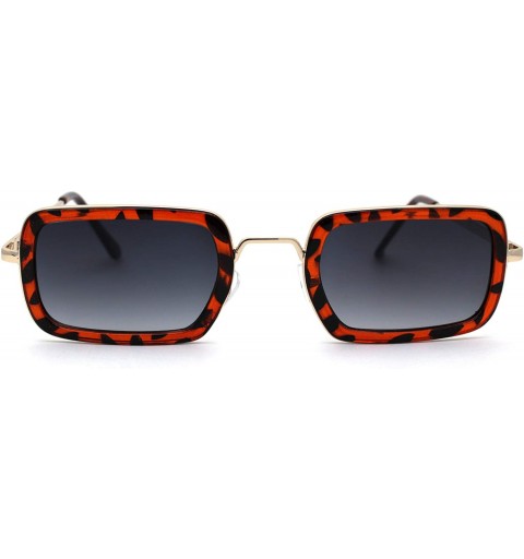 Rectangular Dad Shade Double Rim Narrow Rectangle Sunglasses - Gold Tortoise Smoke - C4196IEAXRI $24.93