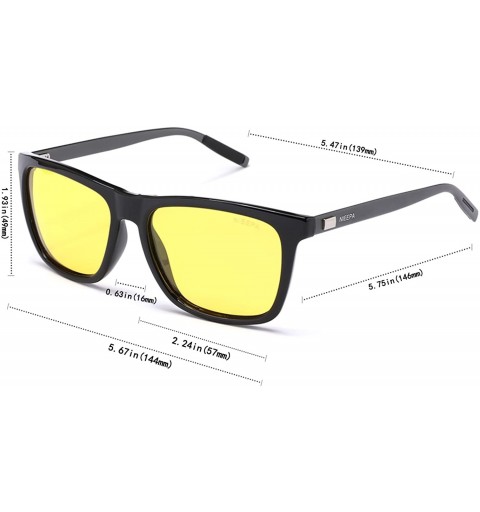 Rectangular HD AL-MG Polarized Sunglasses Yellow Lens Driving Sun Glasses - Night Vision Lens/Bright Black Frame - CR185Q3LO3...