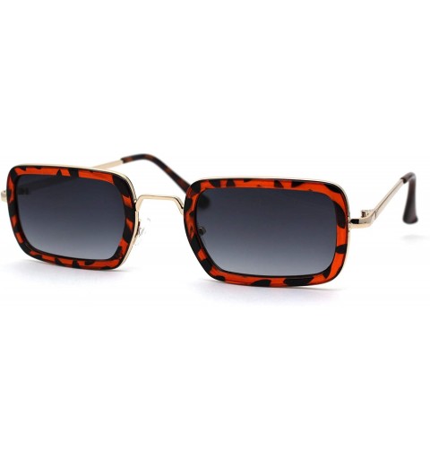Rectangular Dad Shade Double Rim Narrow Rectangle Sunglasses - Gold Tortoise Smoke - C4196IEAXRI $9.91
