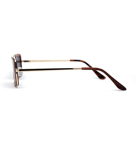 Rectangular Dad Shade Double Rim Narrow Rectangle Sunglasses - Gold Tortoise Smoke - C4196IEAXRI $9.91