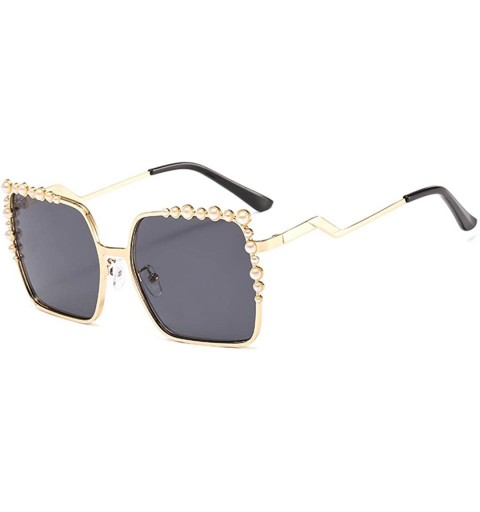 Oversized Women Pearl Sunglasses Oversized Square Metal Frame - Black - C2190TTUK4L $15.88