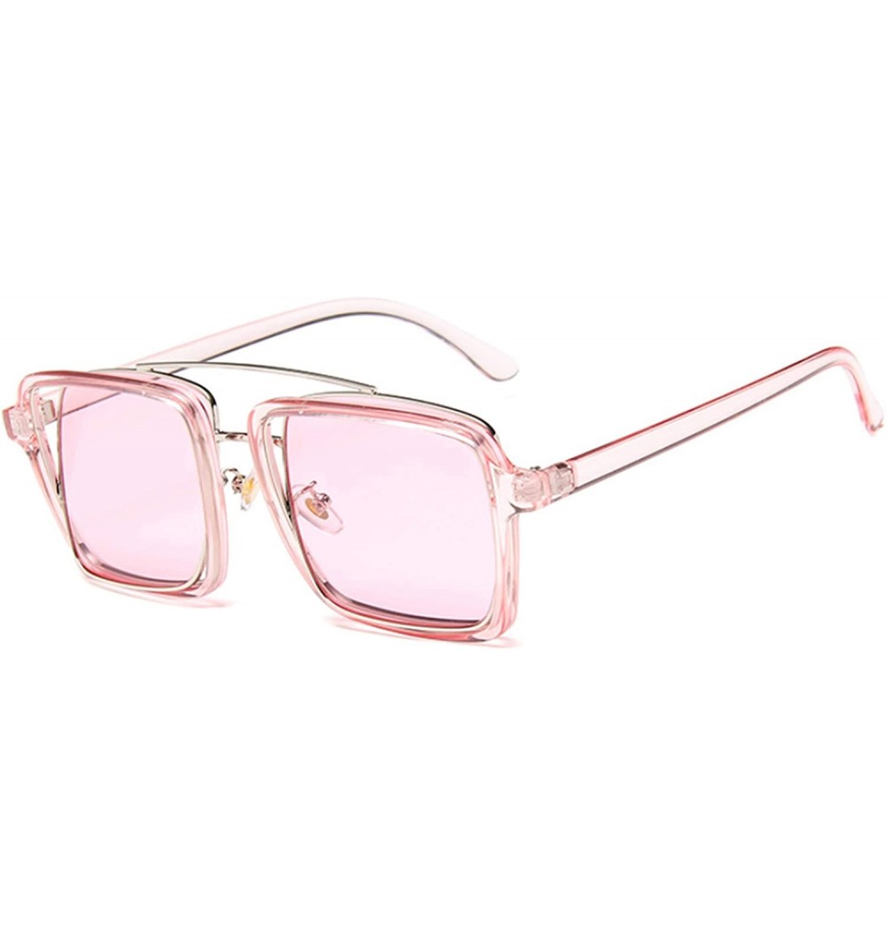 Oversized Retro Square Oversized Sunglasses Unisex Double Frame Glasses - Pink - CO18NA4DNMM $13.11