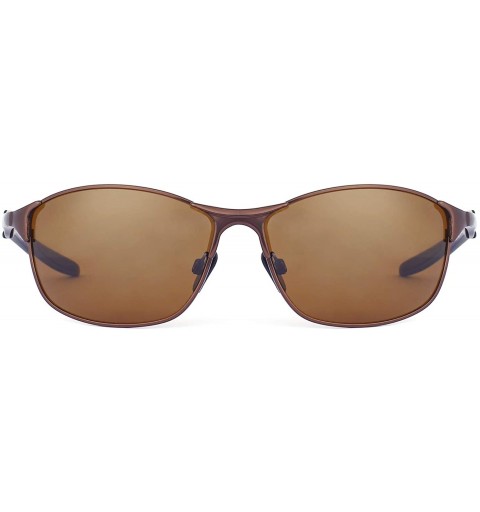 Sport Polarized Sunglasses for Men Metal Frame with Spring Hinge UV400 Protection 8038 - Brown - C11943HIE83 $20.30