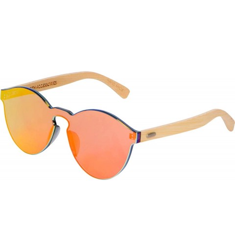 Rimless Bamboo Wooden Sunglasses for Women - Flat Retro Rimless Wood Sunglasses - Red - CL18WQM9EH9 $15.97