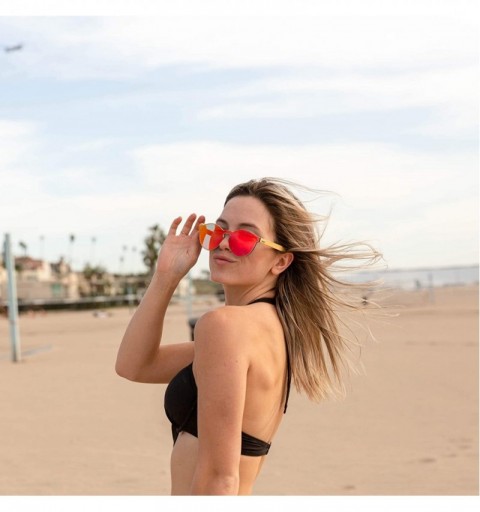 Rimless Bamboo Wooden Sunglasses for Women - Flat Retro Rimless Wood Sunglasses - Red - CL18WQM9EH9 $15.97