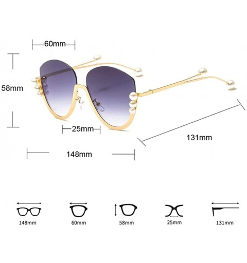 Cat Eye Fashion Pearl Cat Eye Sunglasses Ladies Metal Half Frame Sun Glasses For Women - Gold With Red - C118ILY3OYG $9.98