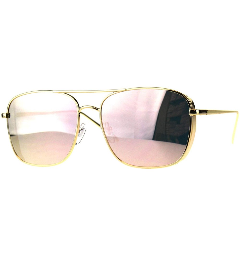Square Unisex Side Cover Sunglasses Square Metal Frame Mirror Lens UV 400 - Gold (Pink Mirror) - CM18HN2U5A4 $13.91