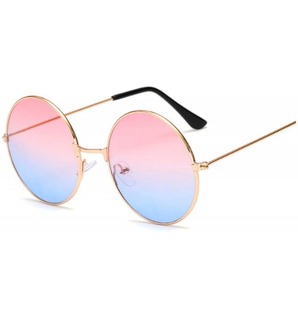 Round Women Round Sunglasses Red Yellow Blue Clear Shades MultiColor Gradient Mirror Vintage Sun Glasses - Pink Blue - CA197Y...