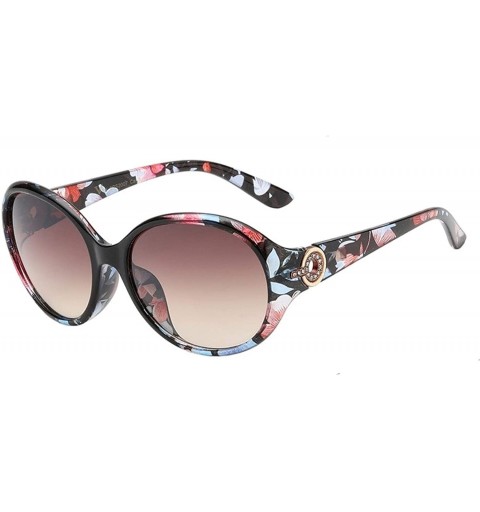 Western Fashion Cubic Round Sunglasses. - Black/Brown Lens/Multi- Color  Flowers - CZ190QWEIMI