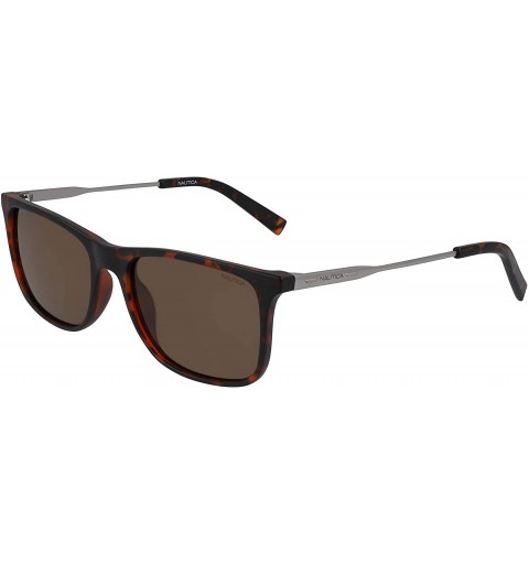Rectangular Men's N3648SP Rectangular Sunglasses- Matte Dark Tortoise/Solid Brown Polarized- 57 mm - CR18Z8L4OOL $51.34