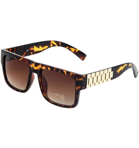 Oversized Metal Links Watch Band Square Hip Hop Sunglasses - Tortoise & Gold - CW11P85WEA7 $11.13