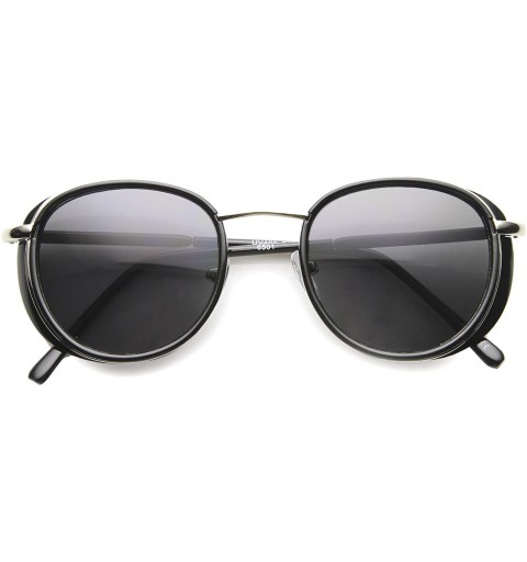 Shield Modern Side Shield Ultra Slim Temples P3 Round Sunglasses 46mm - Black-silver / Smoke - CG127Y688I5 $21.74