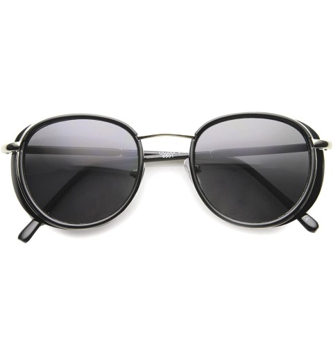 Shield Modern Side Shield Ultra Slim Temples P3 Round Sunglasses 46mm - Black-silver / Smoke - CG127Y688I5 $10.87