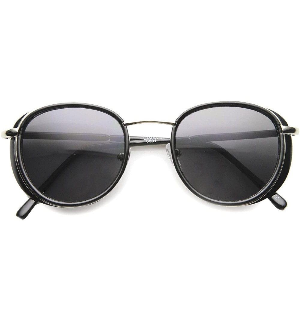 Shield Modern Side Shield Ultra Slim Temples P3 Round Sunglasses 46mm - Black-silver / Smoke - CG127Y688I5 $10.87