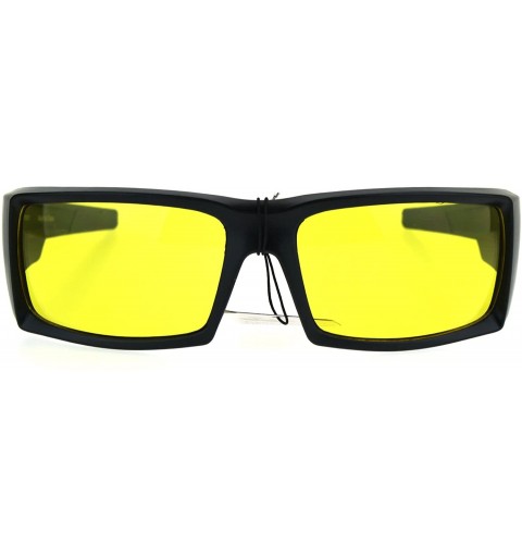 Rectangular Mens Squared Rectangular Plastic Warp Sport Yellow Driving Lens Sunglasses - Matte Black - CJ1852RL2LK $7.86
