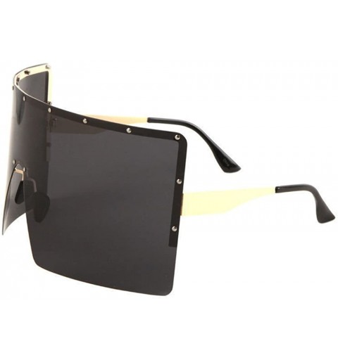 Oversized Flat Top XL Square Oversized Rimless Shield Sunglasses - Rose Gold Frame - CR18DCGNGIR $12.87