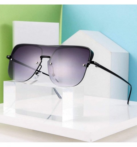 Square One Lens Square Flat Top Sunglasses Men Women Fashion Metal Frame Sun Glasses UV400 Sunshade Glasses - Black&grey - CN...