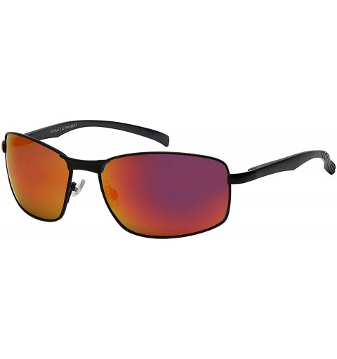 Sport Rectangular Polarized Sunglasses Aluminum 25037SAL PRV 2 - Matte Black Frame - Polarized Red Mirrored Lens - CP192RQTG0...