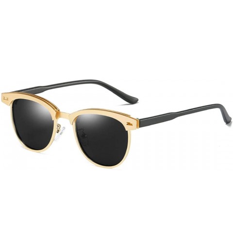 Oval Retro Driving Sunglasses Metal Frame For Men Women - Gold Gray - CD18NW5XHZU $14.01