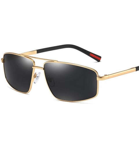 Aviator Cool Rectangular Aviator Polarized Sunglasses for Men Square Metal Frame Driving - Gold Frame Black Lenses - CQ18ORIE...