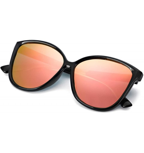 Round Polarized Sunglasses Lightweight Protection - Black Frame/Rose Mirrored Lens - CY198DYE04C $18.29