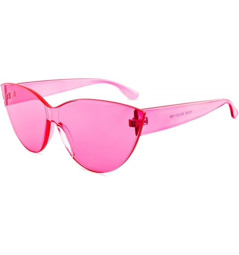 Square Colorful One Piece Rimless Transparent Cat Eye Sunglasses for Women Tinted Candy Colored Glasses - H3099-pink - C618N8...