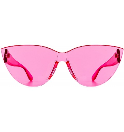 Square Colorful One Piece Rimless Transparent Cat Eye Sunglasses for Women Tinted Candy Colored Glasses - H3099-pink - C618N8...