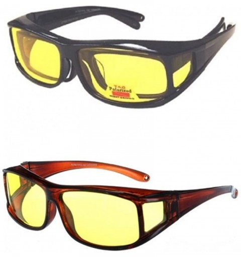 Oversized Polarized Fit Over Cover Wear Over Glasses Yellow Lens Night Driving Sunglasses - Black/Brown - CI186AAIHU5 $17.94