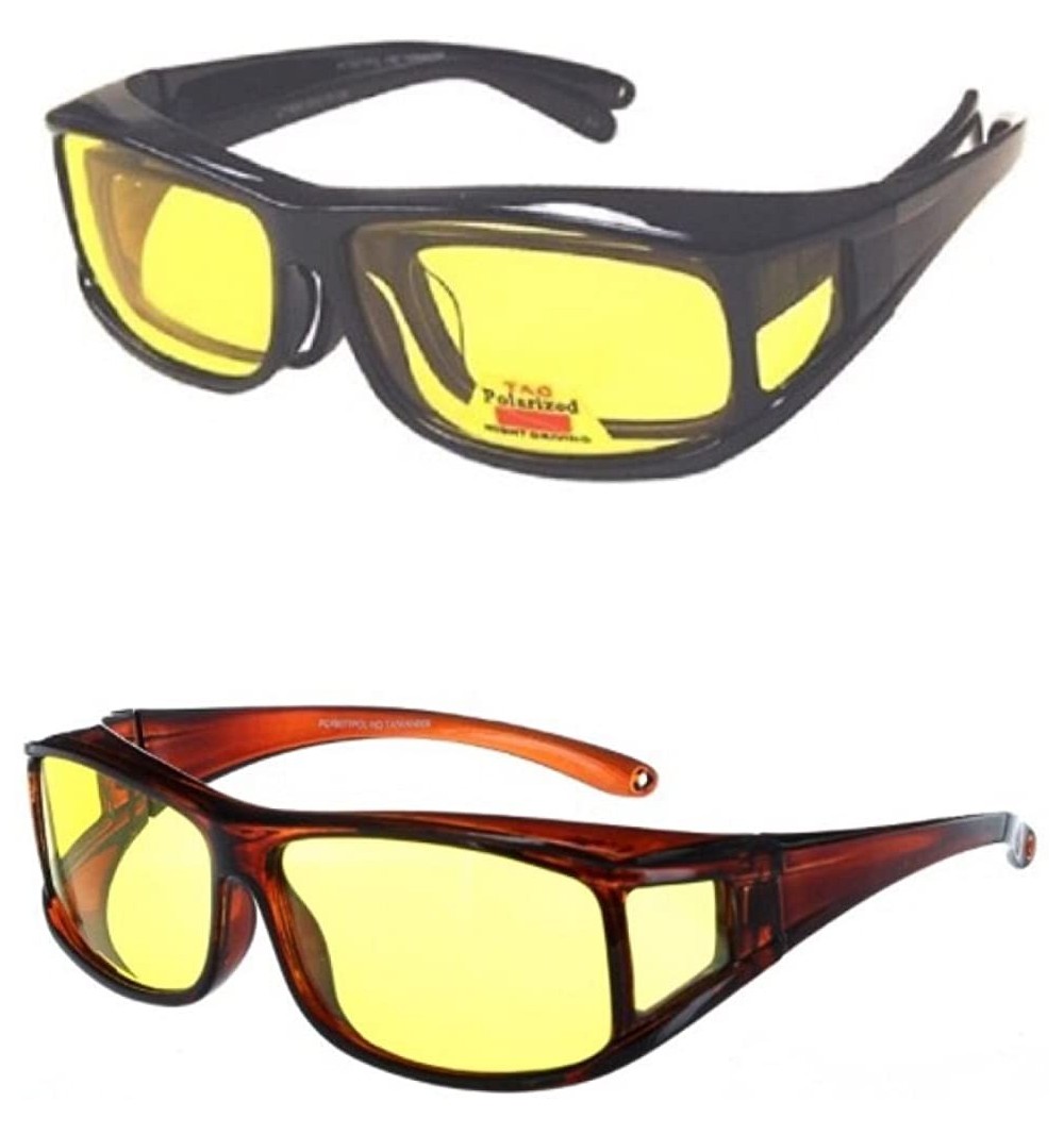 Oversized Polarized Fit Over Cover Wear Over Glasses Yellow Lens Night Driving Sunglasses - Black/Brown - CI186AAIHU5 $17.94