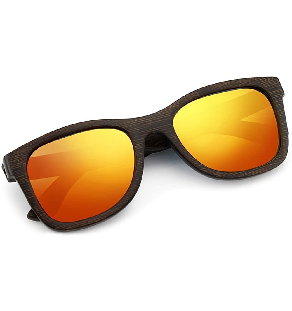 Wayfarer Oct17 Bamboo Wood Wooden Polarized Lens Sunglasses Real Eyewear Sunglass Men Women - Orange - CN185S7LGSM $24.09