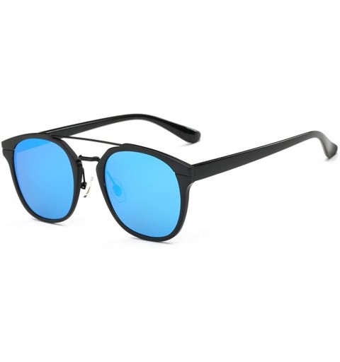 Round Vintage Fashion Round Polarized Sunglasses Full-rim Metal Frame Mirror Lenses - Black/Blue - CC12LA1DCNZ $21.44