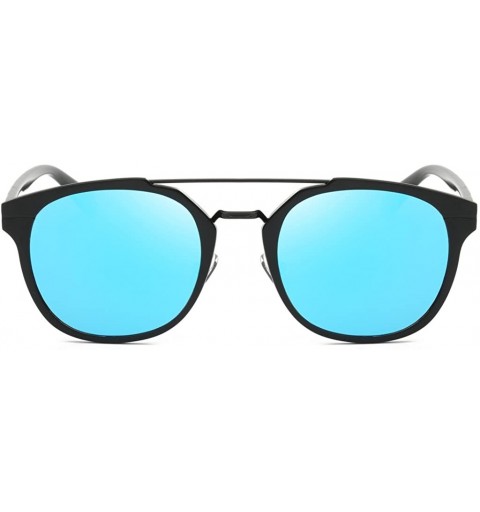 Round Vintage Fashion Round Polarized Sunglasses Full-rim Metal Frame Mirror Lenses - Black/Blue - CC12LA1DCNZ $21.44