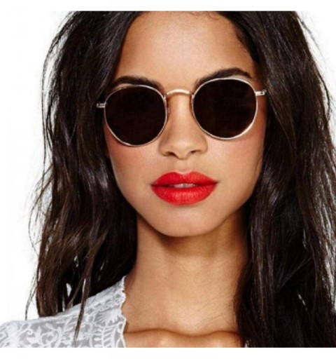 Oversized Women Men Round Sunglasses Brand Designer Red Yellow Sun Glasses Alloy Black - Black - CE18XE0I3S2 $8.99