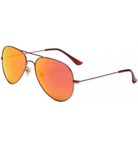 Aviator Women's Full Mirrored Aviator Polarized Sunglasses Uv400 56mm - Red/Red - CG12FPZNSKZ $12.75
