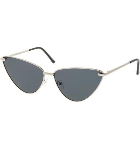 Cat Eye Oversize Ultra Thin Metal Frame Flat Lens Cat Eye Sunglasses 65mm - Silver / Smoke - CB183K3QHOL $10.44